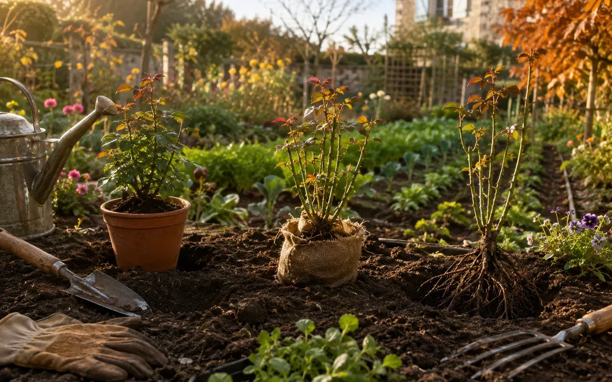 Illustration du guide : Rosier en pot, en motte ou en racines nues, comment planter selon le type